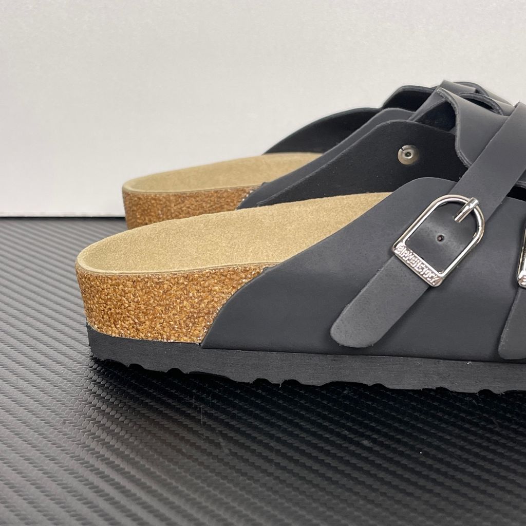 Birkenstock Blair 107499 Black Suede Clogs with Crossed Buckle Straps and Soft Cork Footbed