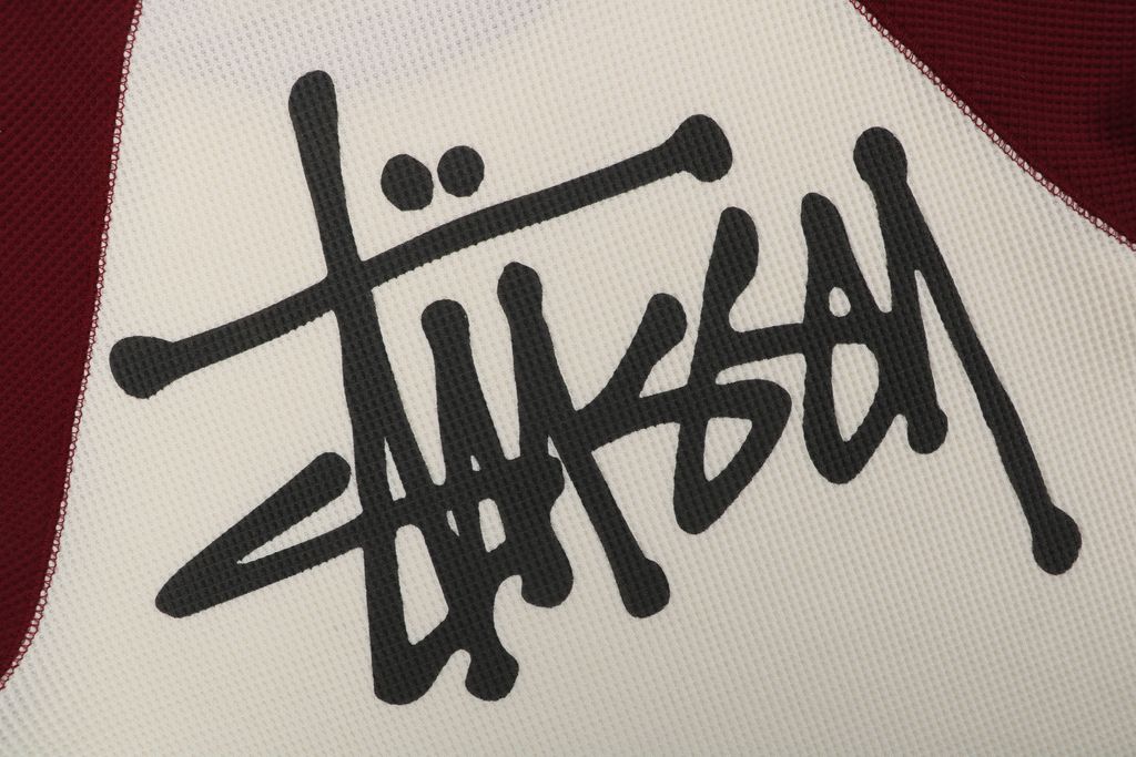 Stussy color block waffle letter print long sleeve T-shirt two tone waffle knit raglan sleeves relaxed fit vintage washed streetwear top sizes S-XL