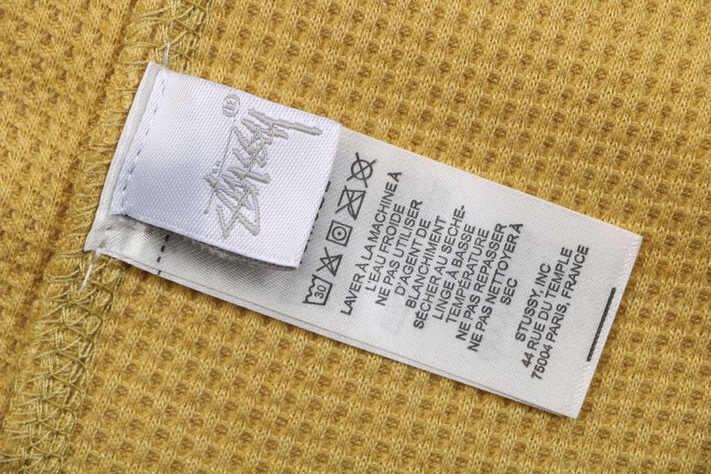 Stussy color block waffle letter print long sleeve T-shirt two tone waffle knit raglan sleeves relaxed fit vintage washed streetwear top sizes S-XL