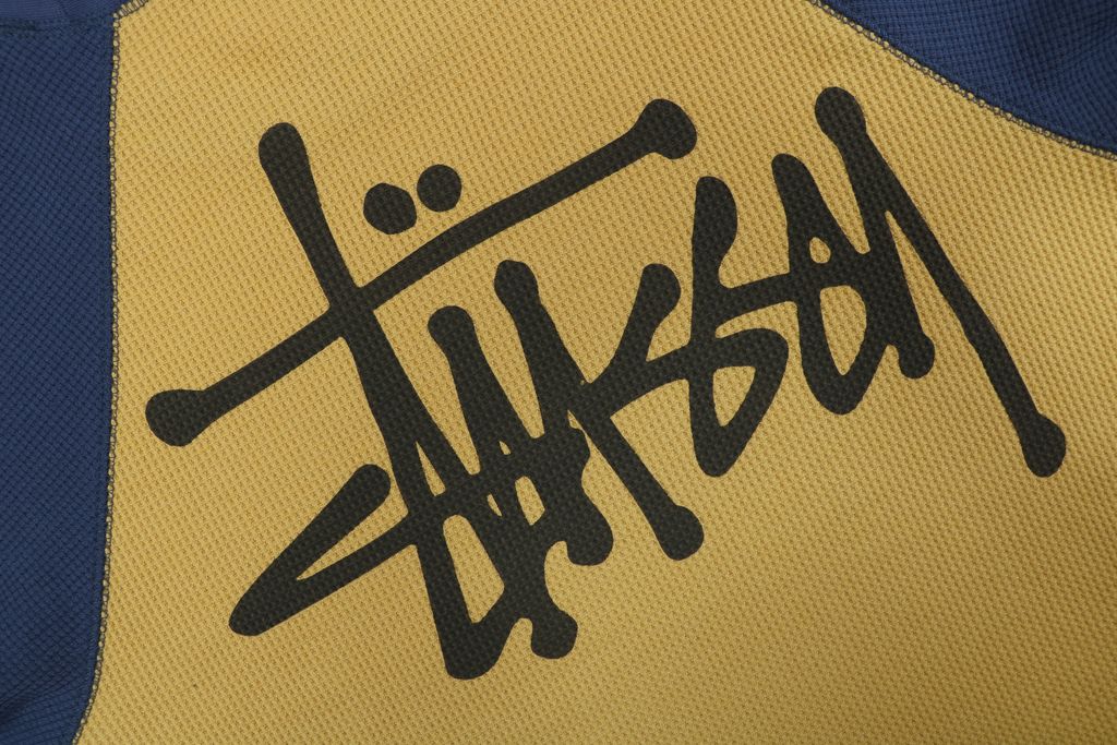 Stussy color block waffle letter print long sleeve T-shirt two tone waffle knit raglan sleeves relaxed fit vintage washed streetwear top sizes S-XL