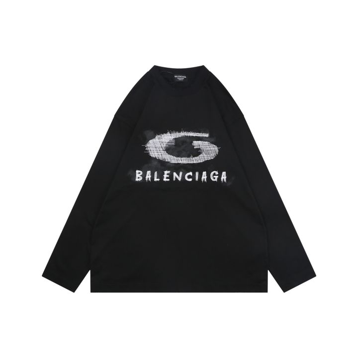 Balenciaga smoke ring letter long sleeve T-shirt 230g combed cotton custom dyed relaxed fit ribbed crew neck washed streetwear tee sizes S-XL