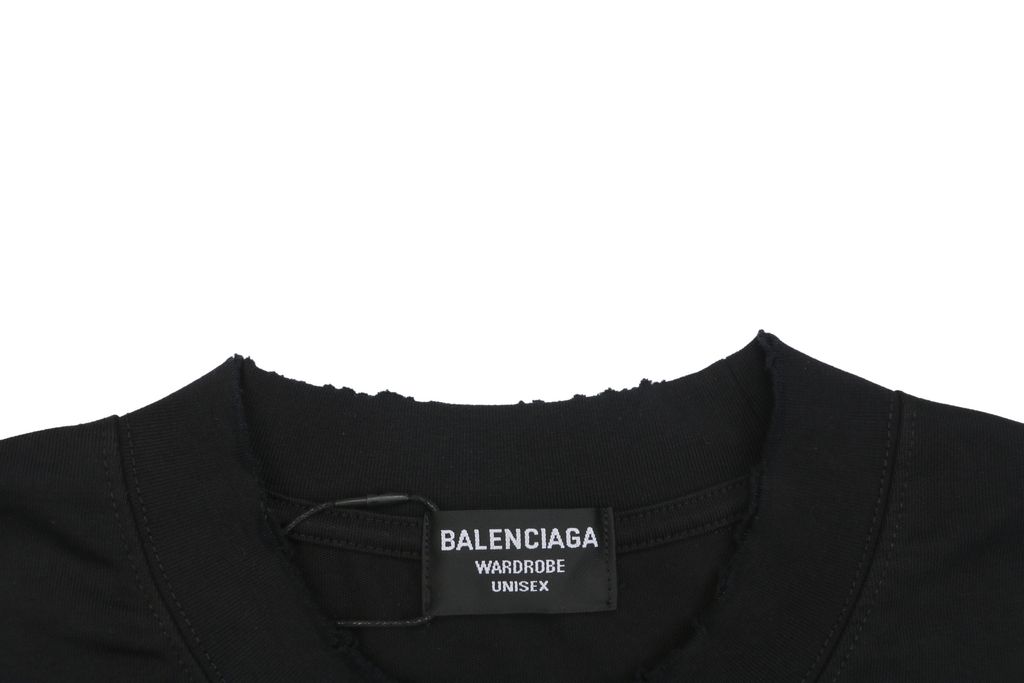 Balenciaga smoke ring letter long sleeve T-shirt 230g combed cotton custom dyed relaxed fit ribbed crew neck washed streetwear tee sizes S-XL