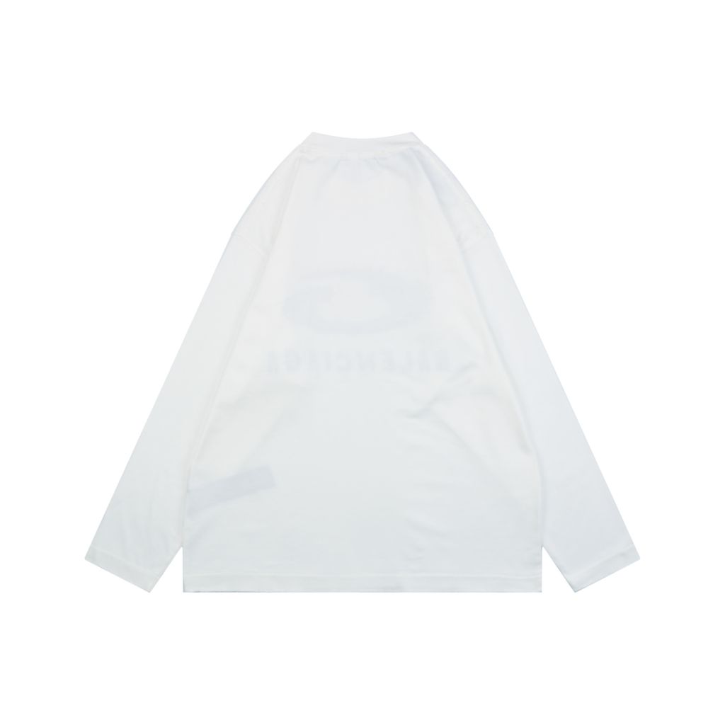 Balenciaga smoke ring letter long sleeve T-shirt white 230g combed cotton custom dyed relaxed fit ribbed crew neck washed streetwear tee sizes S-XL