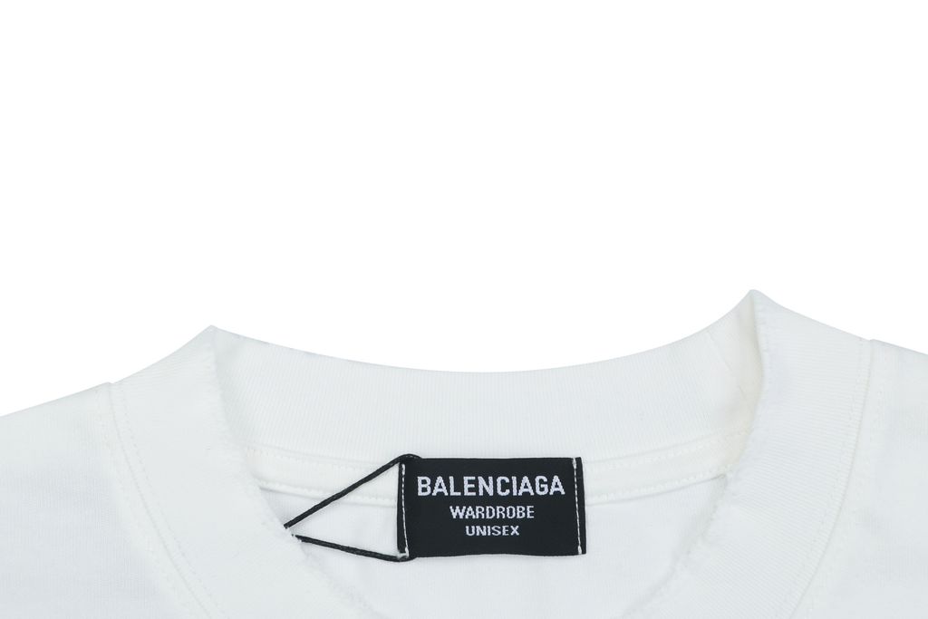 Balenciaga smoke ring letter long sleeve T-shirt white 230g combed cotton custom dyed relaxed fit ribbed crew neck washed streetwear tee sizes S-XL