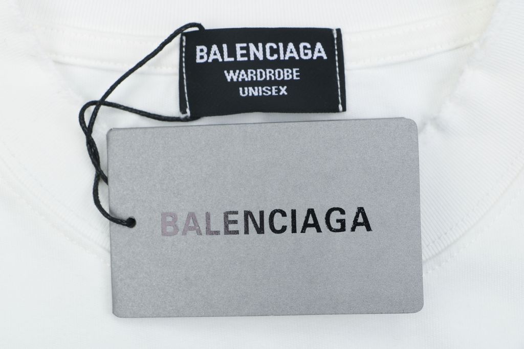 Balenciaga smoke ring letter long sleeve T-shirt white 230g combed cotton custom dyed relaxed fit ribbed crew neck washed streetwear tee sizes S-XL