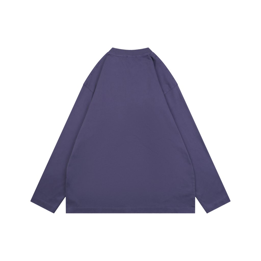 Balenciaga smoke ring letter long sleeve T-shirt purple 230g combed cotton custom dyed relaxed fit ribbed crew neck washed streetwear tee sizes S-XL