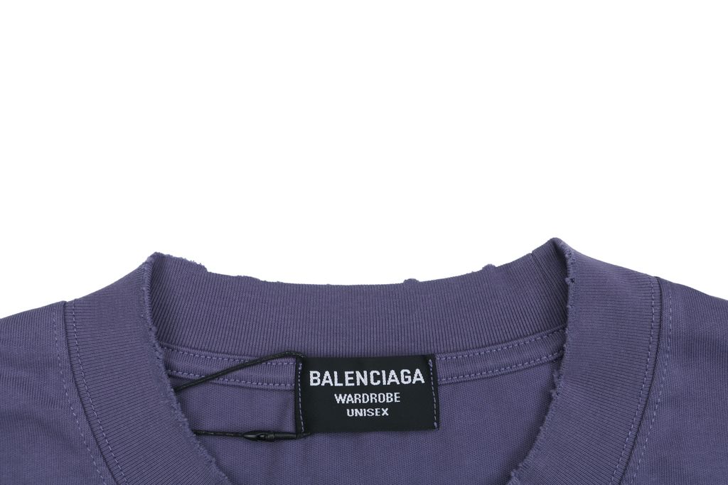 Balenciaga smoke ring letter long sleeve T-shirt purple 230g combed cotton custom dyed relaxed fit ribbed crew neck washed streetwear tee sizes S-XL