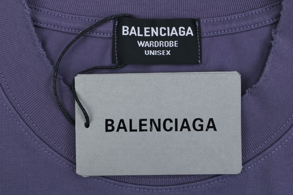 Balenciaga smoke ring letter long sleeve T-shirt purple 230g combed cotton custom dyed relaxed fit ribbed crew neck washed streetwear tee sizes S-XL