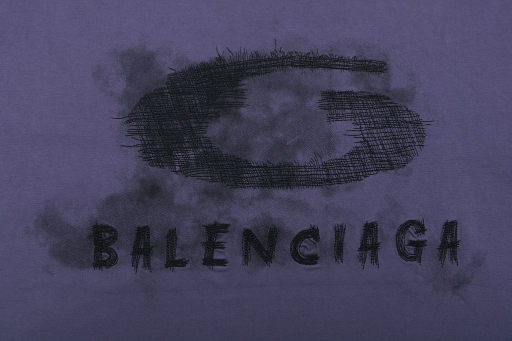 Balenciaga smoke ring letter long sleeve T-shirt purple 230g combed cotton custom dyed relaxed fit ribbed crew neck washed streetwear tee sizes S-XL