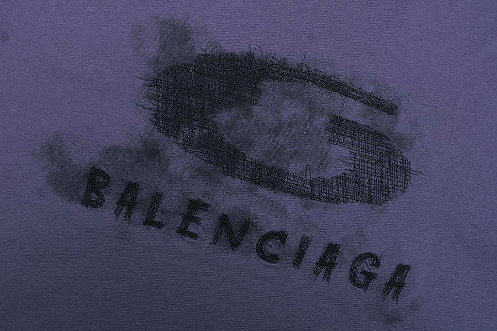 Balenciaga smoke ring letter long sleeve T-shirt purple 230g combed cotton custom dyed relaxed fit ribbed crew neck washed streetwear tee sizes S-XL