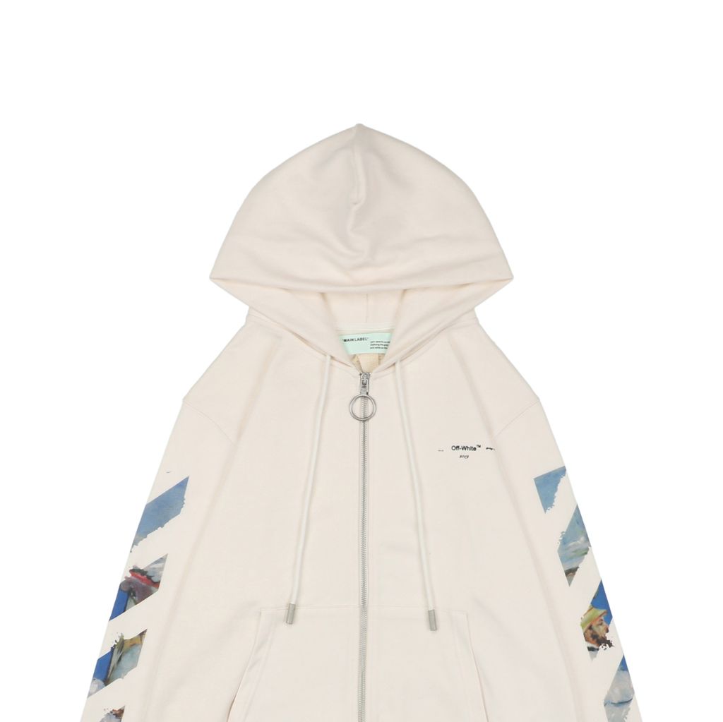 Off White watercolor oil painting Arrow zip jacket discharge print digital direct print Monet portrait sleeve graphic custom dyed streetwear outerwear sizes XS-L