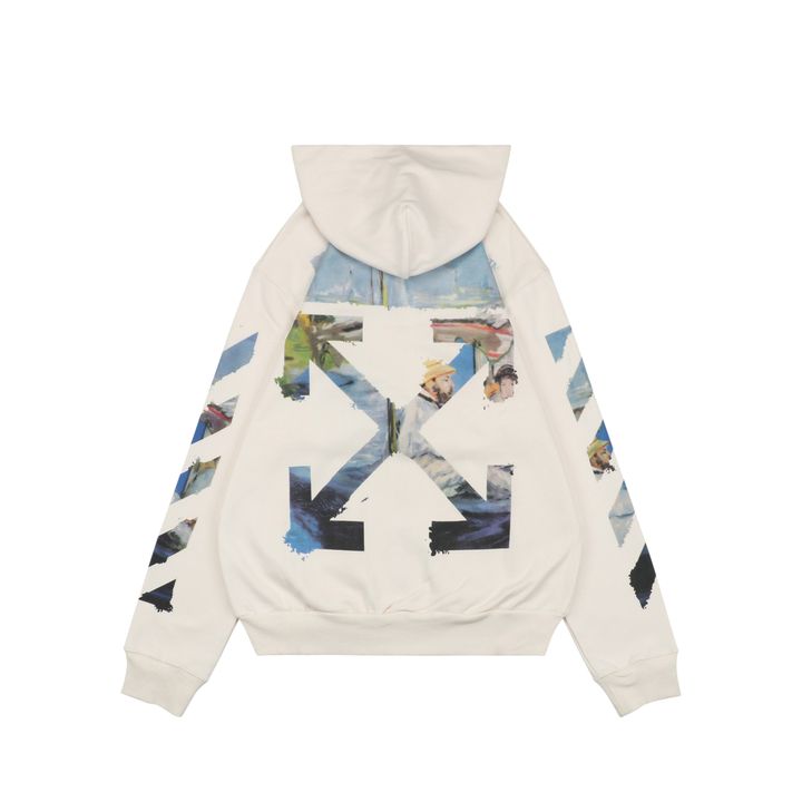 Off White watercolor oil painting Arrow zip jacket discharge print digital direct print Monet portrait sleeve graphic custom dyed streetwear outerwear sizes XS-L