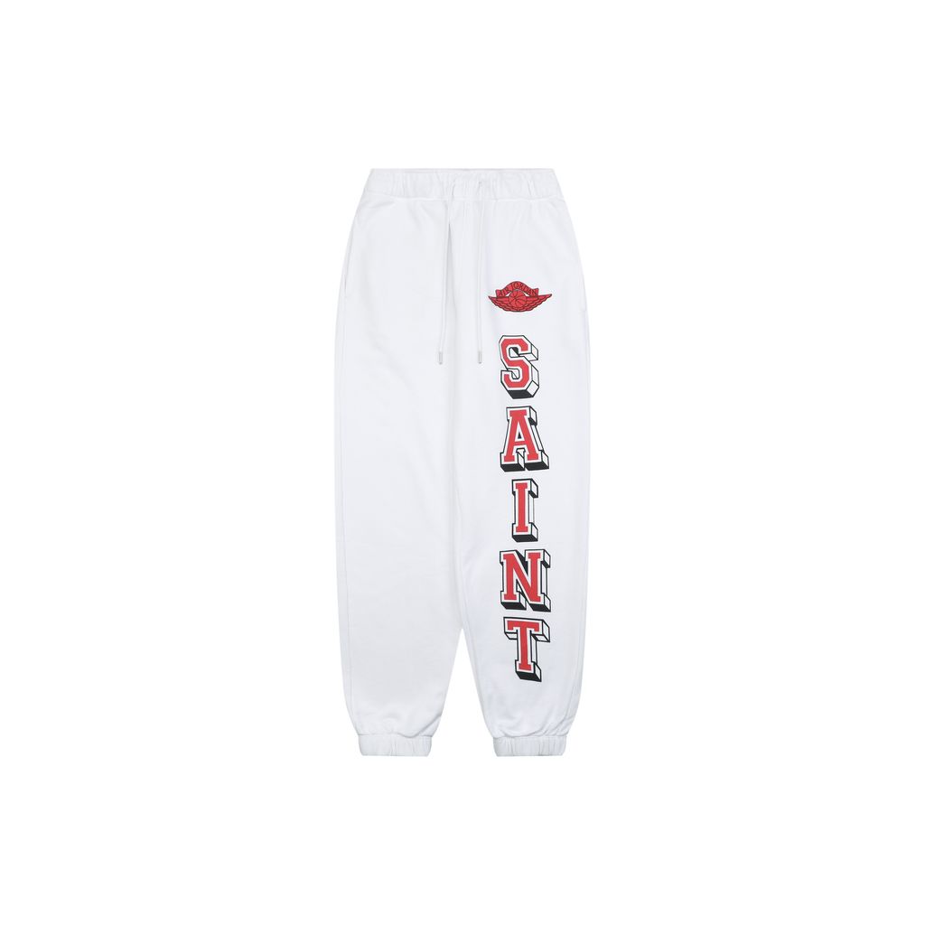 Saint Michael Jordan Wings Jumpman graphic pants white moisture wicking breathable streetwear trousers protected print custom details sizes S-XL
