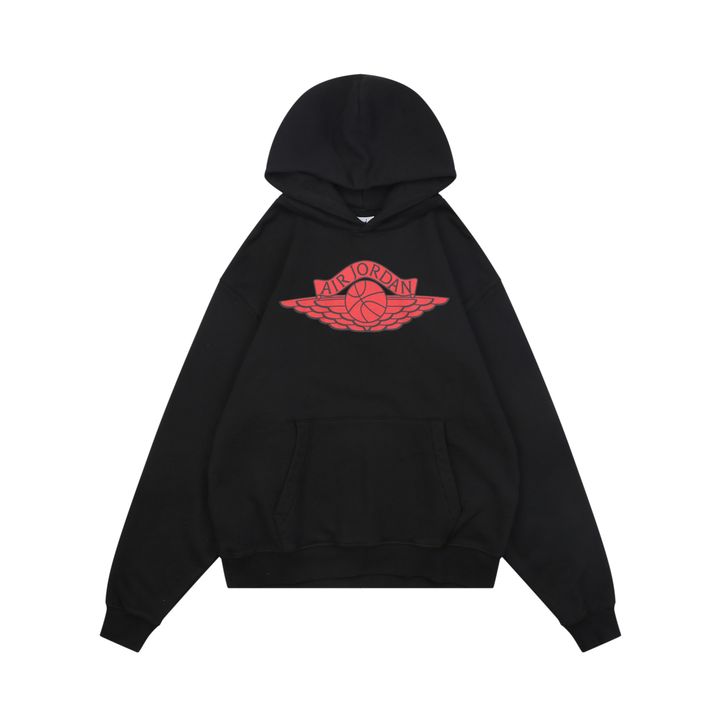 Saint Michael Jordan Wings Jumpman graphic hoodie black cropped boxy drop shoulder moisture wicking breathable streetwear pullover sizes S-XL