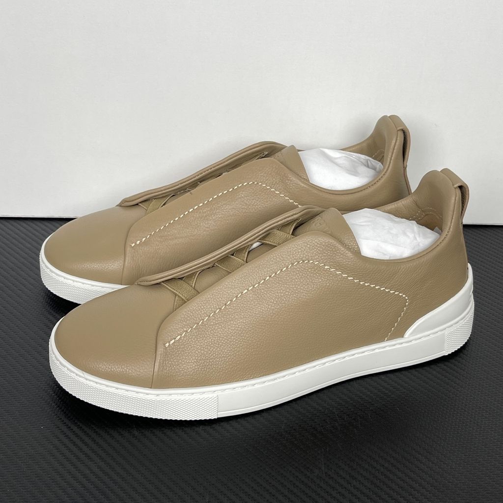 ZEGNA Triple Stitch SECONDSKIN LHOTA-S5207Z-BUR Light Beige Leather Sneakers
