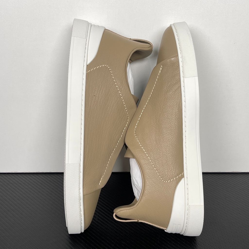 ZEGNA Triple Stitch SECONDSKIN LHOTA-S5207Z-BUR Light Beige Leather Sneakers