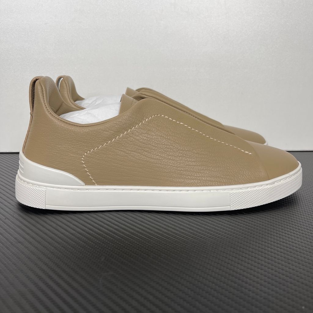 ZEGNA Triple Stitch SECONDSKIN LHOTA-S5207Z-BUR Light Beige Leather Sneakers