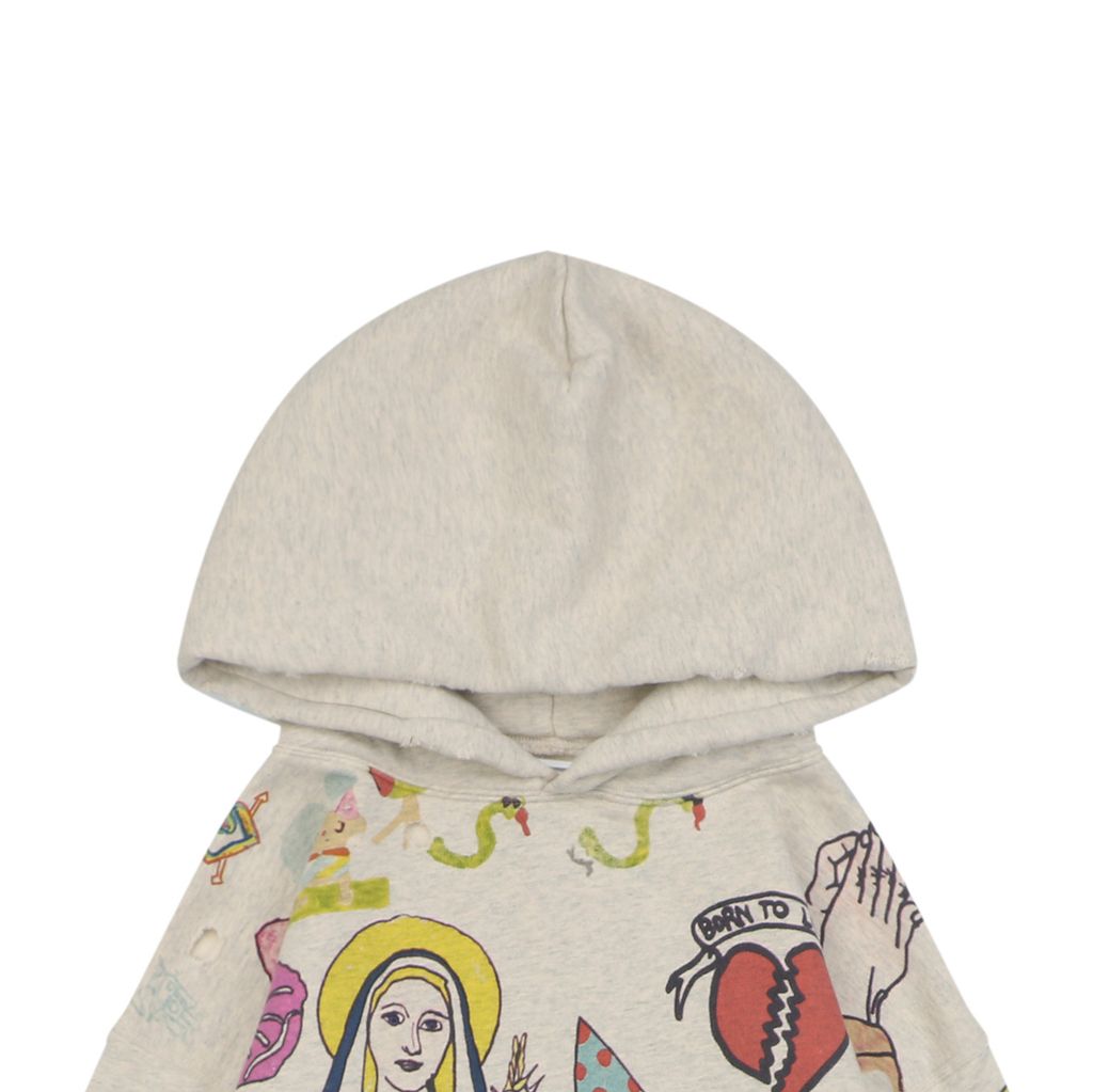 Saint Michael Simpsons graffiti all over print hoodie 56 screen print hand distressed vintage wash ripped hole details relaxed drop shoulder unisex sweatshirt sizes S-XL