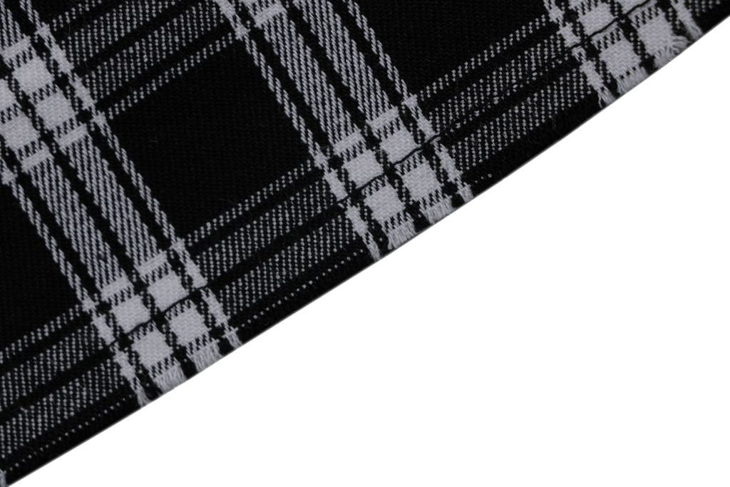 Balenciaga black white plaid distressed raw hem long sleeve shirt yarn dyed check pattern matched chest pocket matte metal snap button streetwear overshirt sizes 1 XS to 4 L
