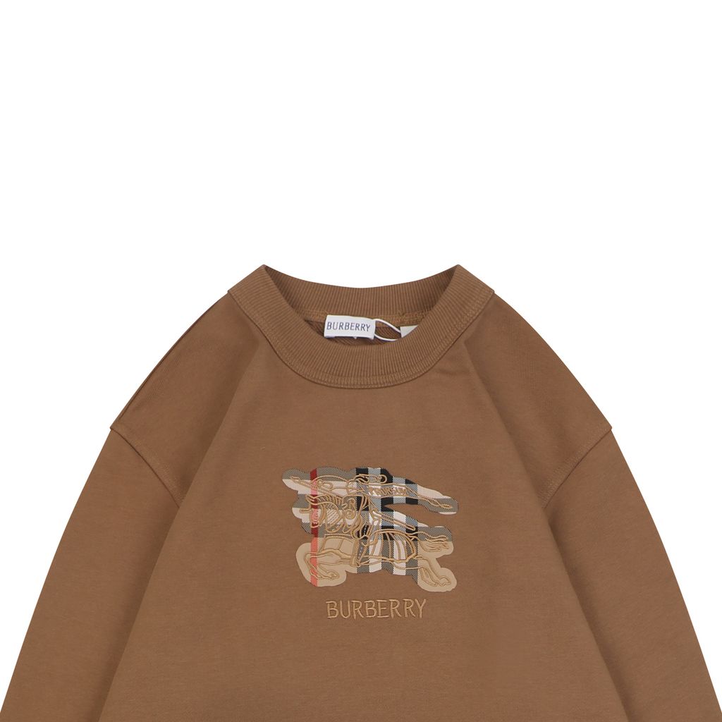 Burberry check Equestrian Knight embroidered crew neck sweatshirt 400g combed cotton dimensional embroidery double washed relaxed fit streetwear pullover sizes S-XL