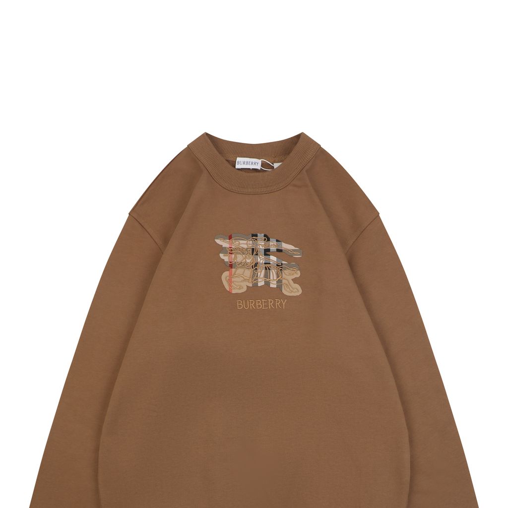 Burberry check Equestrian Knight embroidered crew neck sweatshirt 400g combed cotton dimensional embroidery double washed relaxed fit streetwear pullover sizes S-XL