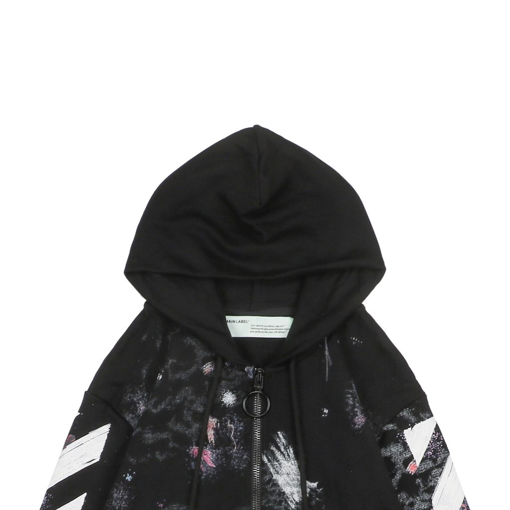 Off White starry fireworks splatter Arrow zip jacket 420g cotton French terry 8 screen layered print raised thick plate graphic washed streetwear outerwear sizes XS-L