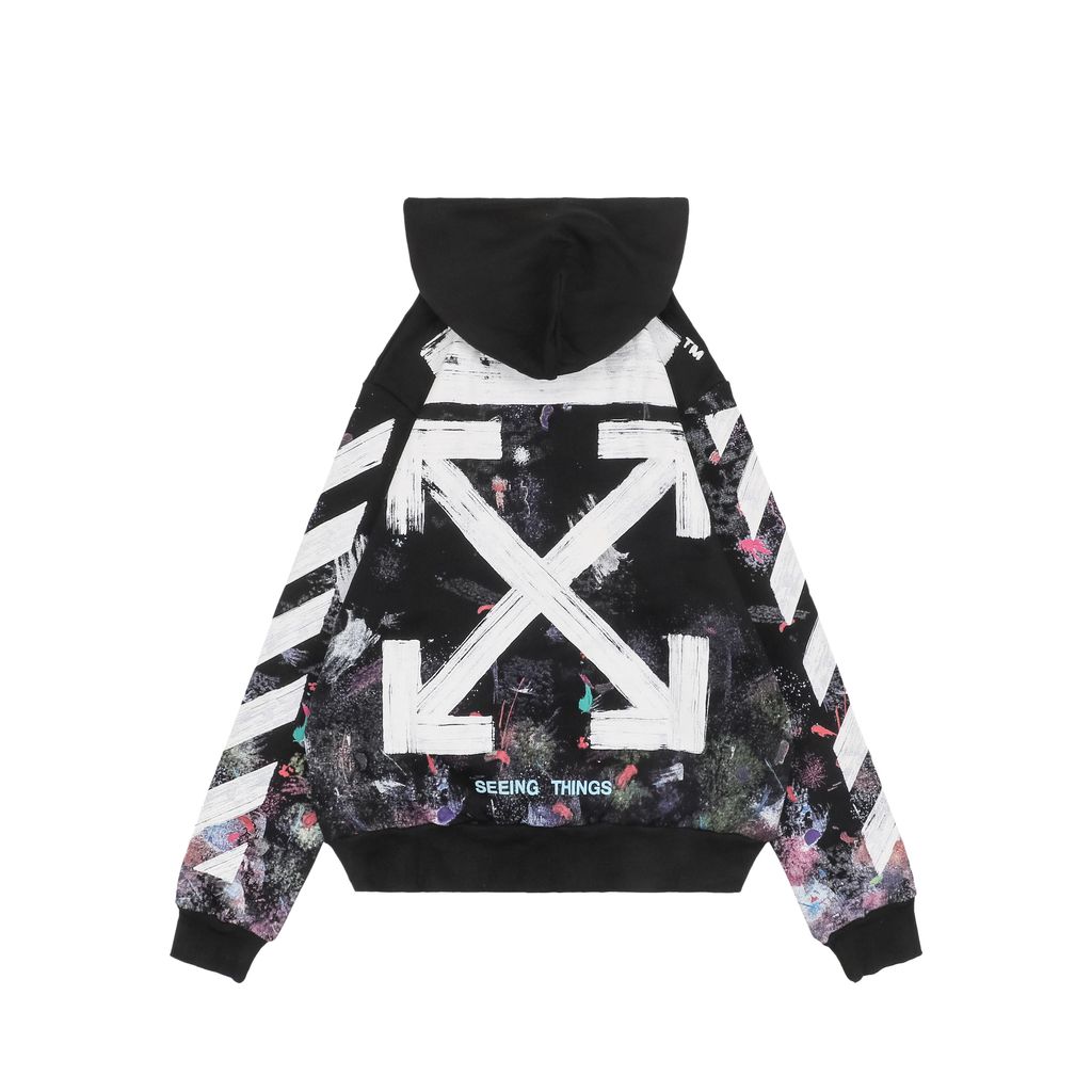 Off White starry fireworks splatter Arrow zip jacket 420g cotton French terry 8 screen layered print raised thick plate graphic washed streetwear outerwear sizes XS-L