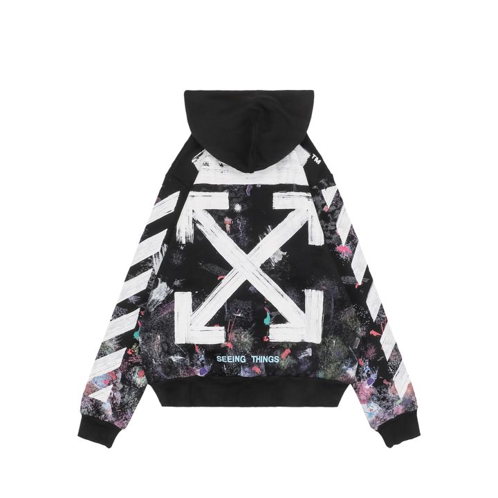 Off White starry fireworks splatter Arrow zip jacket 420g cotton French terry 8 screen layered print raised thick plate graphic washed streetwear outerwear sizes XS-L