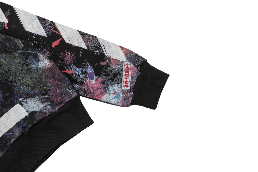 Off White starry fireworks splatter Arrow zip jacket 420g cotton French terry 8 screen layered print raised thick plate graphic washed streetwear outerwear sizes XS-L