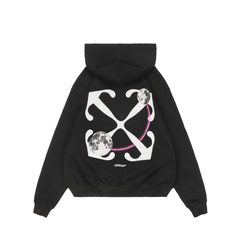 Off White Moon Anchor Arrow print hoodie 400g cotton French terry Mimaki digital print heat press cold peel color matched drawcord ribbing streetwear pullover sizes XS-L