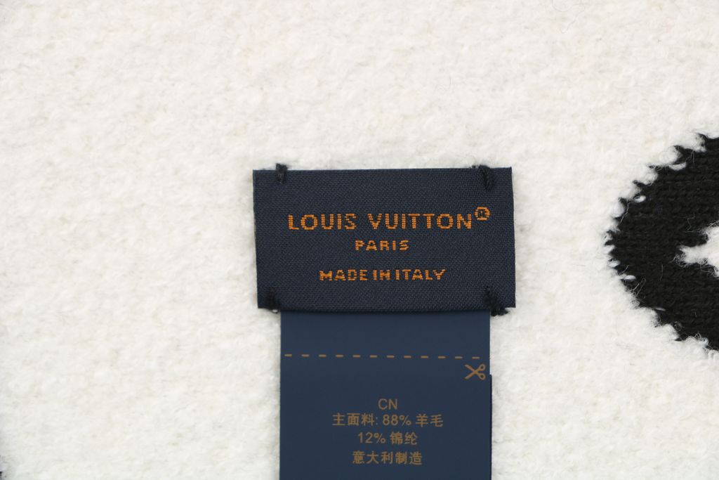 Louis Vuitton Monogram embossed scarf white black white raised logo pattern soft medium lightweight oversized wrap shawl scarf 180x25cm