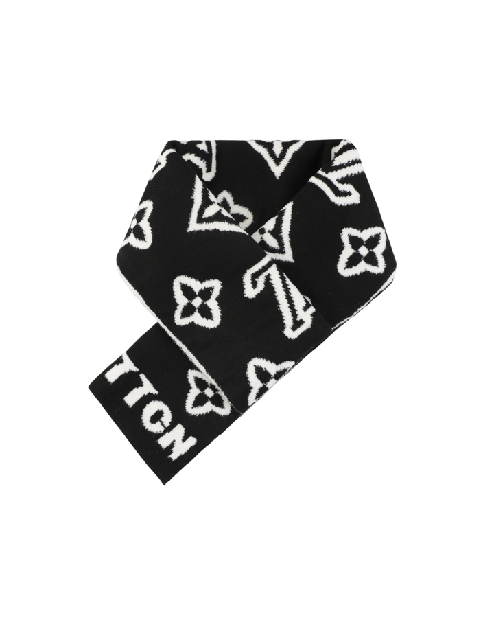 Louis Vuitton Monogram embossed scarf white black white raised logo pattern soft medium lightweight oversized wrap shawl scarf 180x25cm