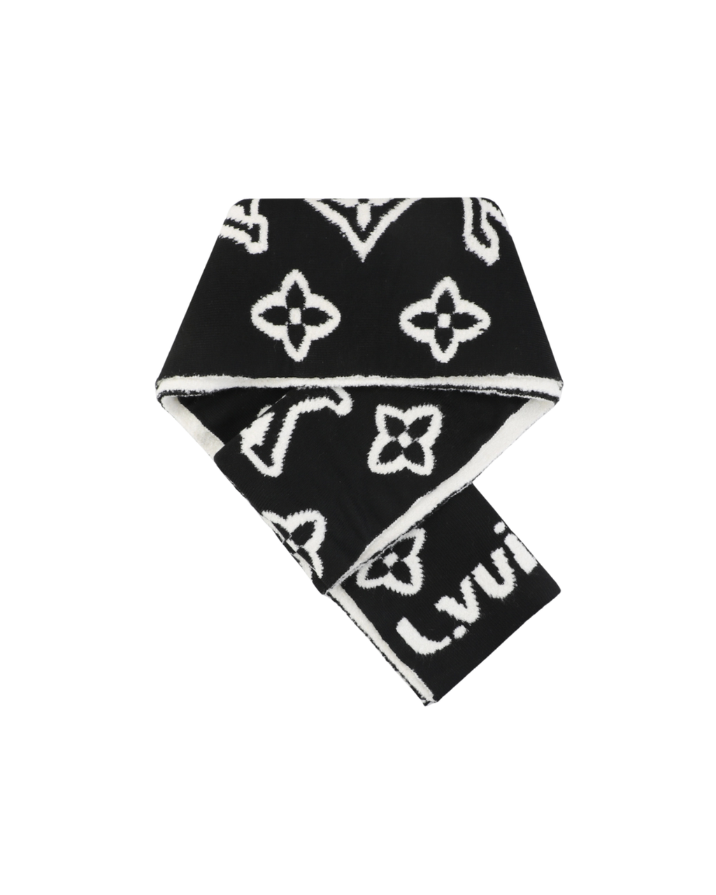 Louis Vuitton Monogram embossed scarf white black white raised logo pattern soft medium lightweight oversized wrap shawl scarf 180x25cm
