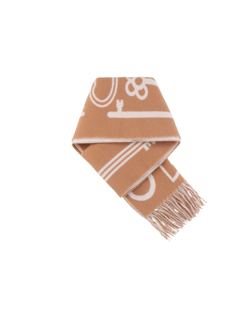 Hermes Casaque Porte Clefs reversible cashmere fringed scarf double sided key motif soft lightweight luxury wrap 160x30cm
