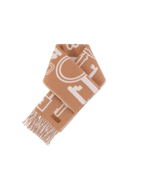 Hermes Casaque Porte Clefs reversible cashmere fringed scarf double sided key motif soft lightweight luxury wrap 160x30cm