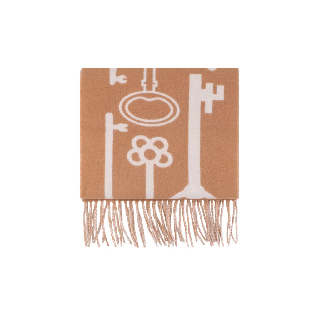 Hermes Casaque Porte Clefs reversible cashmere fringed scarf double sided key motif soft lightweight luxury wrap 160x30cm