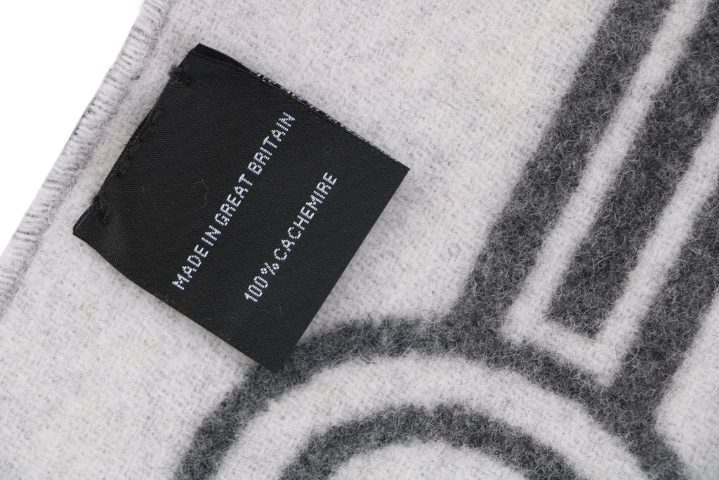 Hermes Casaque Porte Clefs reversible cashmere fringed scarf grey double sided key motif soft lightweight luxury wrap 160x30cm