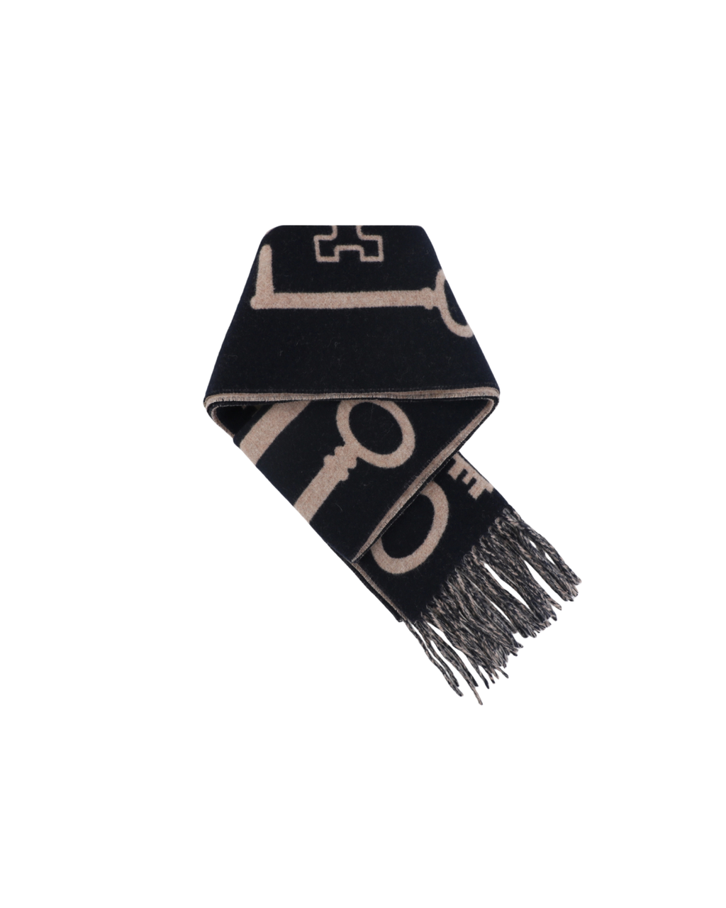 Hermes Casaque Porte Clefs reversible cashmere fringed scarf double sided key motif soft lightweight luxury wrap 160x30cm