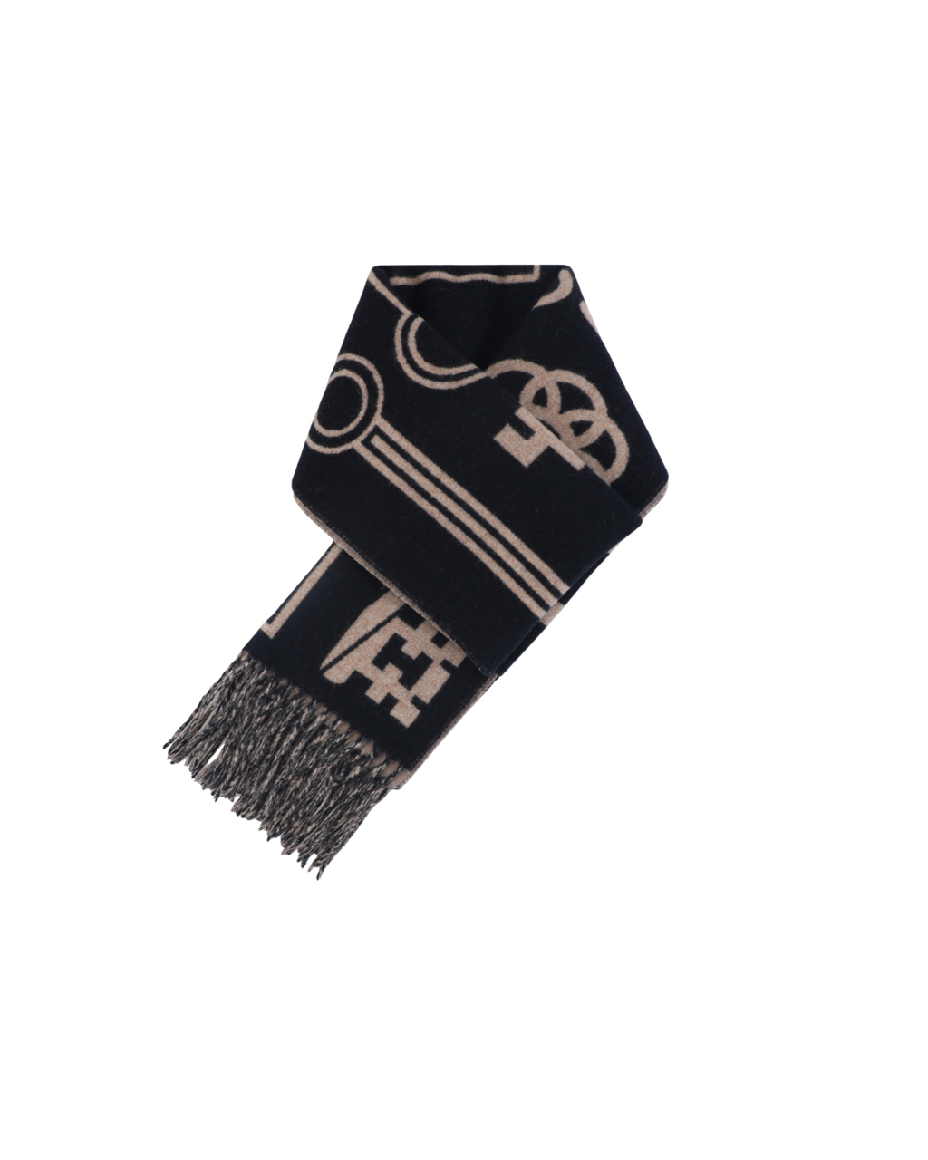 Hermes Casaque Porte Clefs reversible cashmere fringed scarf double sided key motif soft lightweight luxury wrap 160x30cm