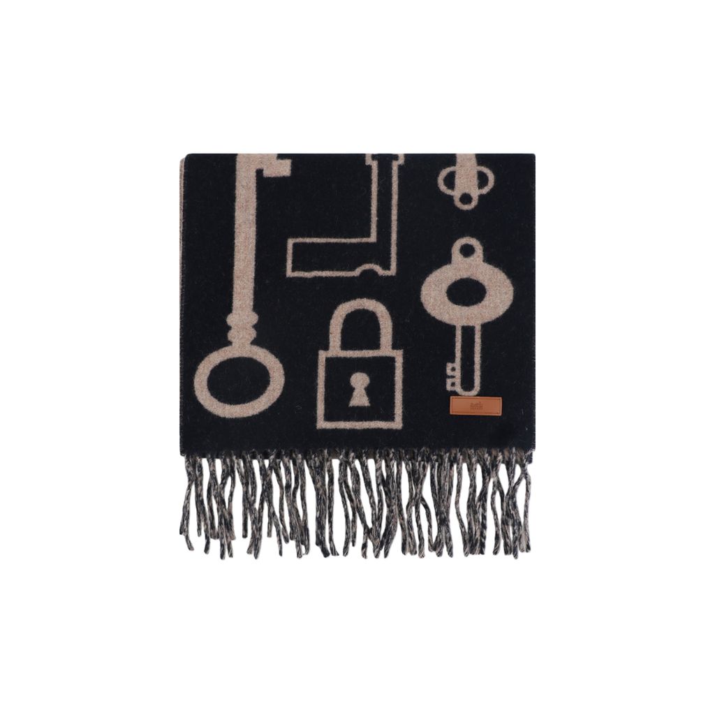 Hermes Casaque Porte Clefs reversible cashmere fringed scarf double sided key motif soft lightweight luxury wrap 160x30cm