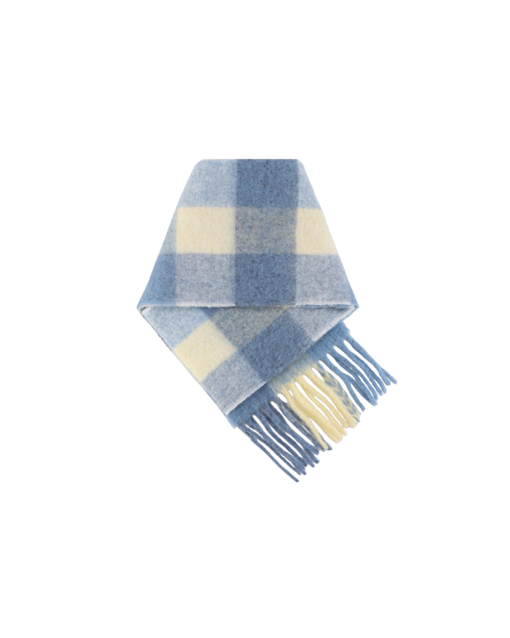Acne Studios Valley alpaca mohair scarf blue rainbow color block oversized fringed wrap 33 percent alpaca wool mohair nylon blend large logo 250x25cm