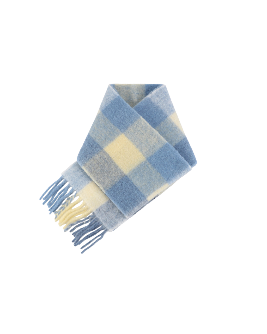 Acne Studios Valley alpaca mohair scarf blue rainbow color block oversized fringed wrap 33 percent alpaca wool mohair nylon blend large logo 250x25cm