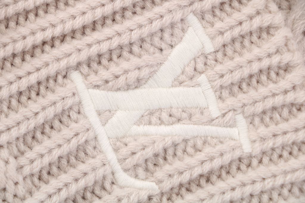 Louis Vuitton embroidered logo ribbed wool blend beanie soft warm stretch knit cuffed winter hat unisex milk tea black one size