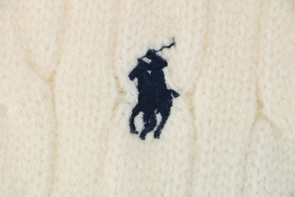 Ralph Lauren Pony logo embroidered scarf beige apricot black wool nylon blend soft warm winter wrap classic minimalist scarf 180x24cm