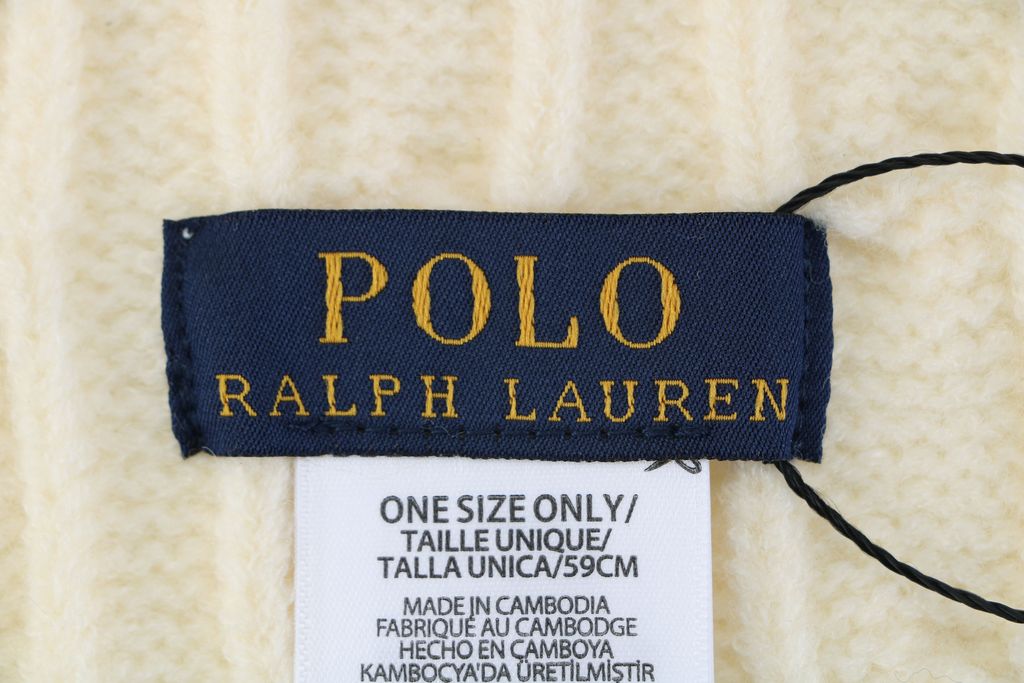 Ralph Lauren Pony logo embroidered scarf beige apricot black wool nylon blend soft warm winter wrap classic minimalist scarf 180x24cm