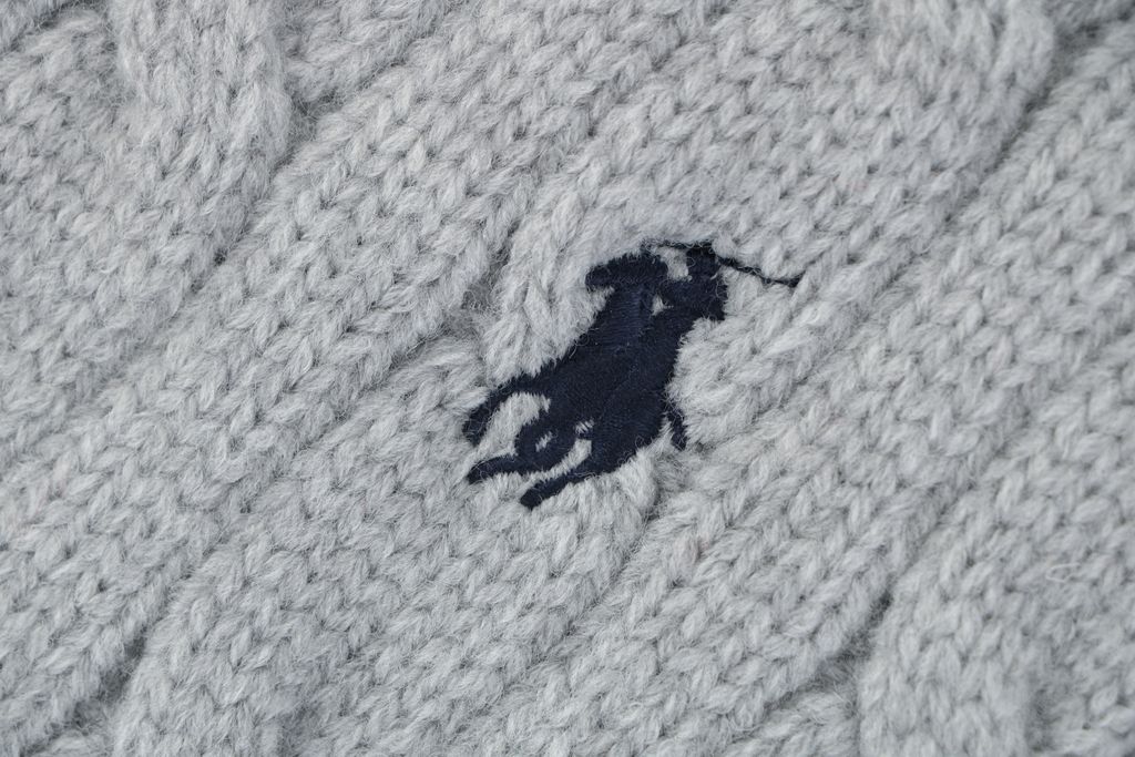 Ralph Lauren Pony logo embroidered scarf grey black wool nylon blend soft warm winter wrap minimalist cold weather scarf 180x24cm