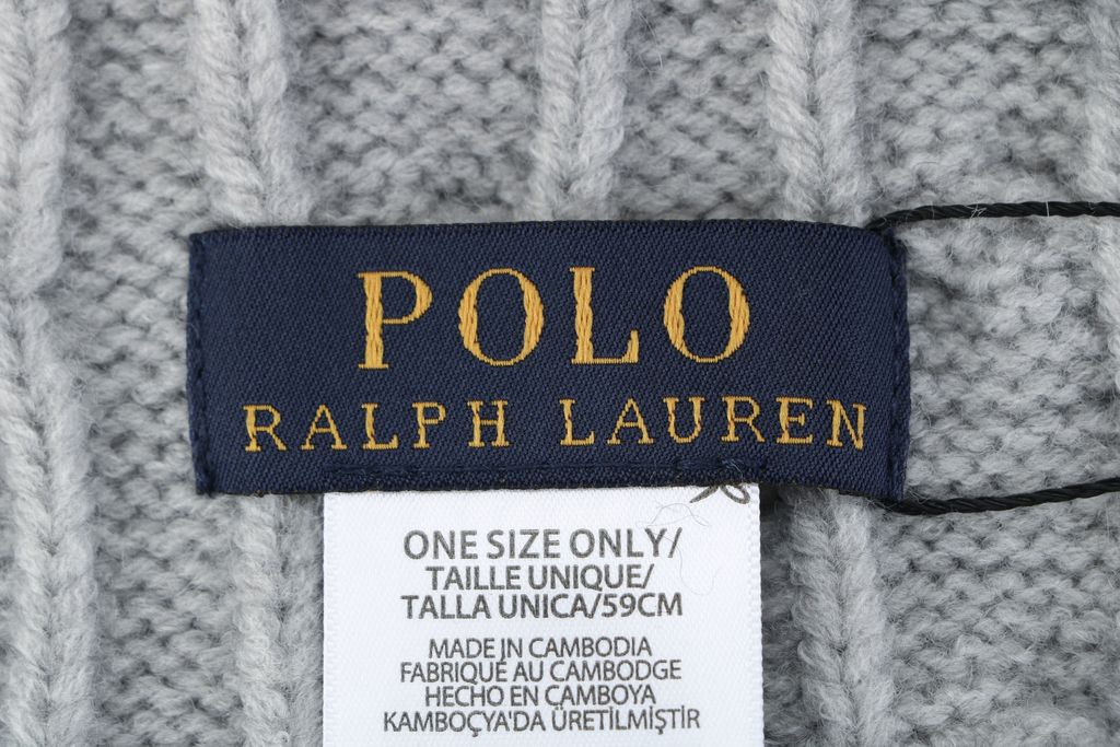 Ralph Lauren Pony logo embroidered scarf grey black wool nylon blend soft warm winter wrap minimalist cold weather scarf 180x24cm