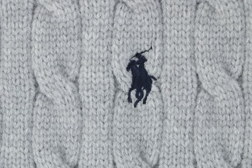Ralph Lauren Pony logo embroidered scarf grey black wool nylon blend soft warm winter wrap minimalist cold weather scarf 180x24cm