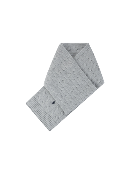 Ralph Lauren Pony logo embroidered scarf grey black wool nylon blend soft warm winter wrap minimalist cold weather scarf 180x24cm