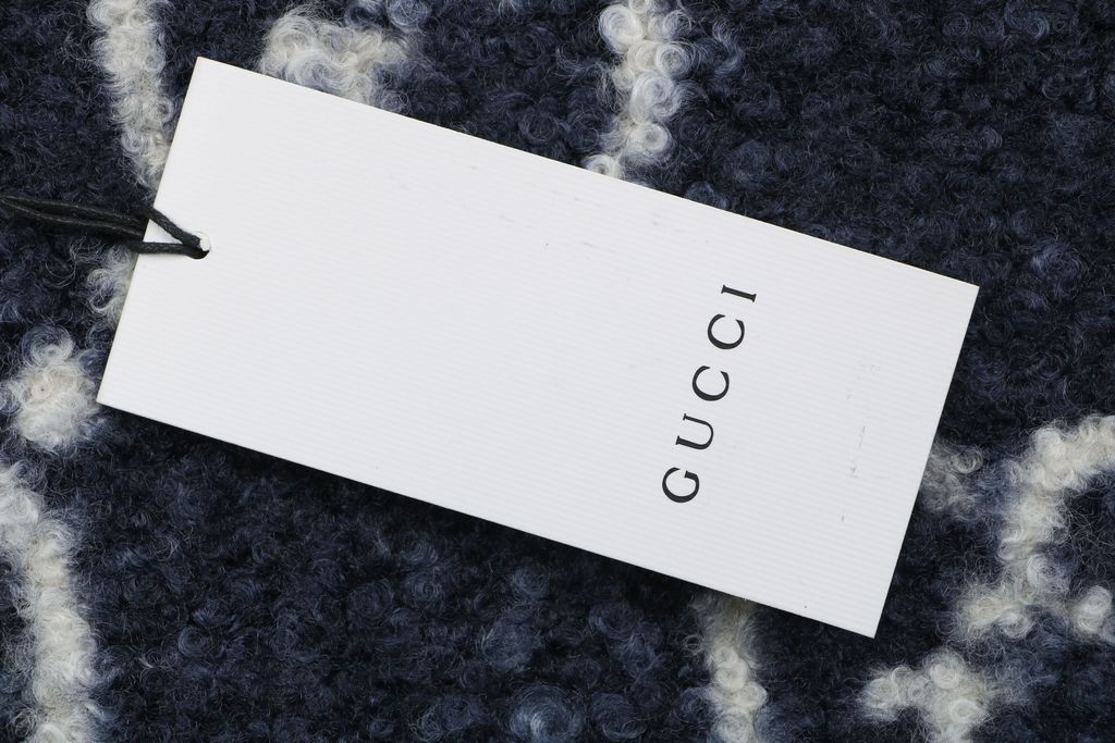 Gucci Double G monogram sherpa fleece jacket blue navy all over diamond GG jacquard plush high neck zip hidden pockets relaxed unisex outerwear sizes 48 50 52 54 56